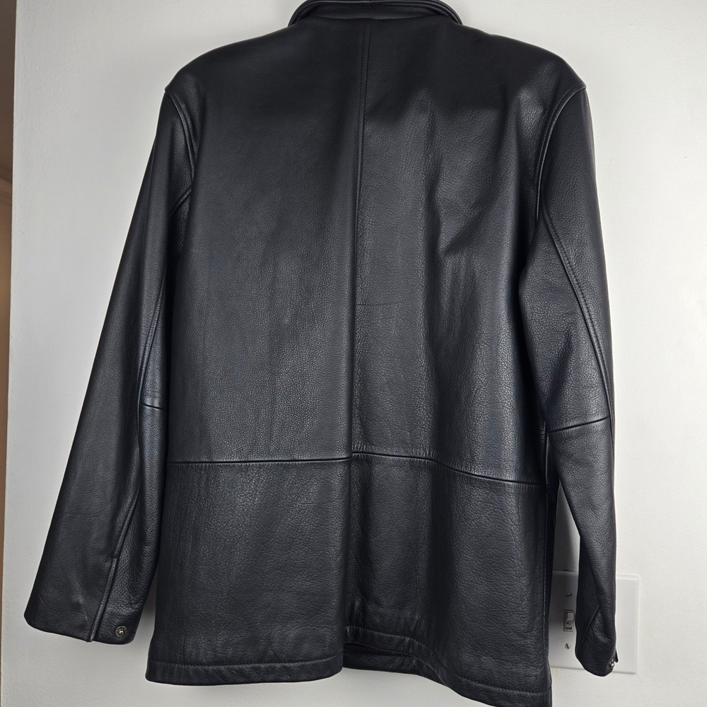 Brooks Brothers Mens Black Pebbled Leather Car Coat Button Front Jacket Small - Picture 11 of 14